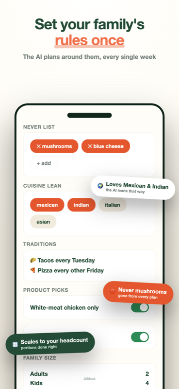 AiMeal: set your family's rules once
