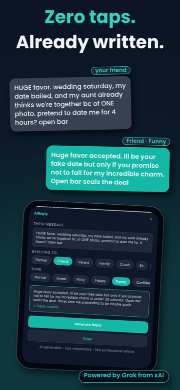AiReply screenshot: zero taps, already written