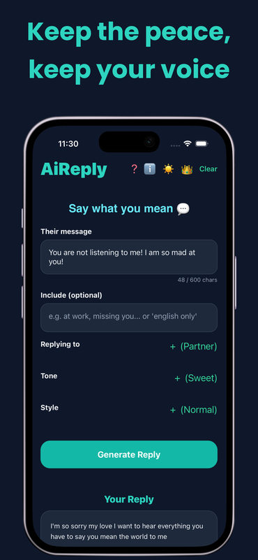 AiReply screenshot: keep the peace