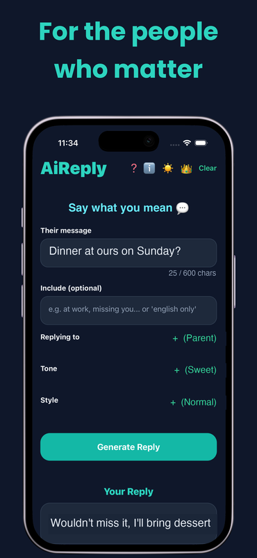 AiReply screenshot: for the people who matter