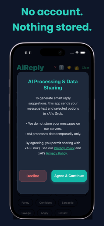 AiReply: no account, nothing stored